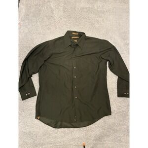 Milano Uomo Mens Green Button Down Long Sleeve Shirt Size 16.5 32/33 Dress Work